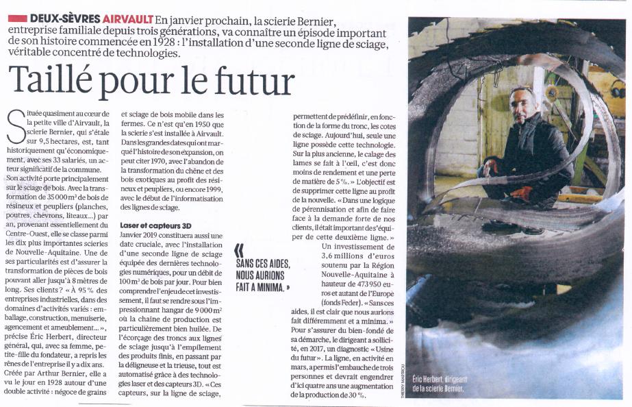 Article de presse janvier 2019 Nouvelle Aquitaine scierie Bernier
