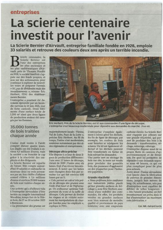 Investissements à la Scierie Bernier avec le cofinancement de l'Union Européenne et la Région Nouvelle Aquitaine